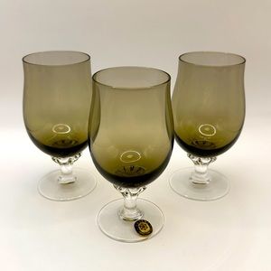 Sasaki Coronation Smoky Gray Footed Twisted Stem Juice Wine Glasses, set of 3